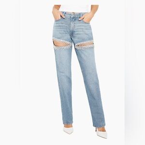 Good American good icon, embellished straight leg jeans